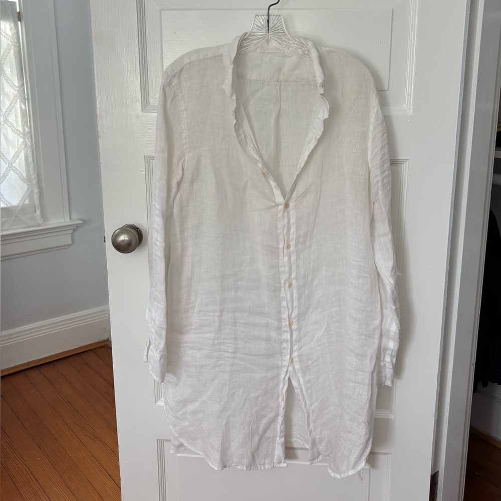 CP Shades White Linen Oversized Button Front Shirt Beach Coverup Women’s Size M